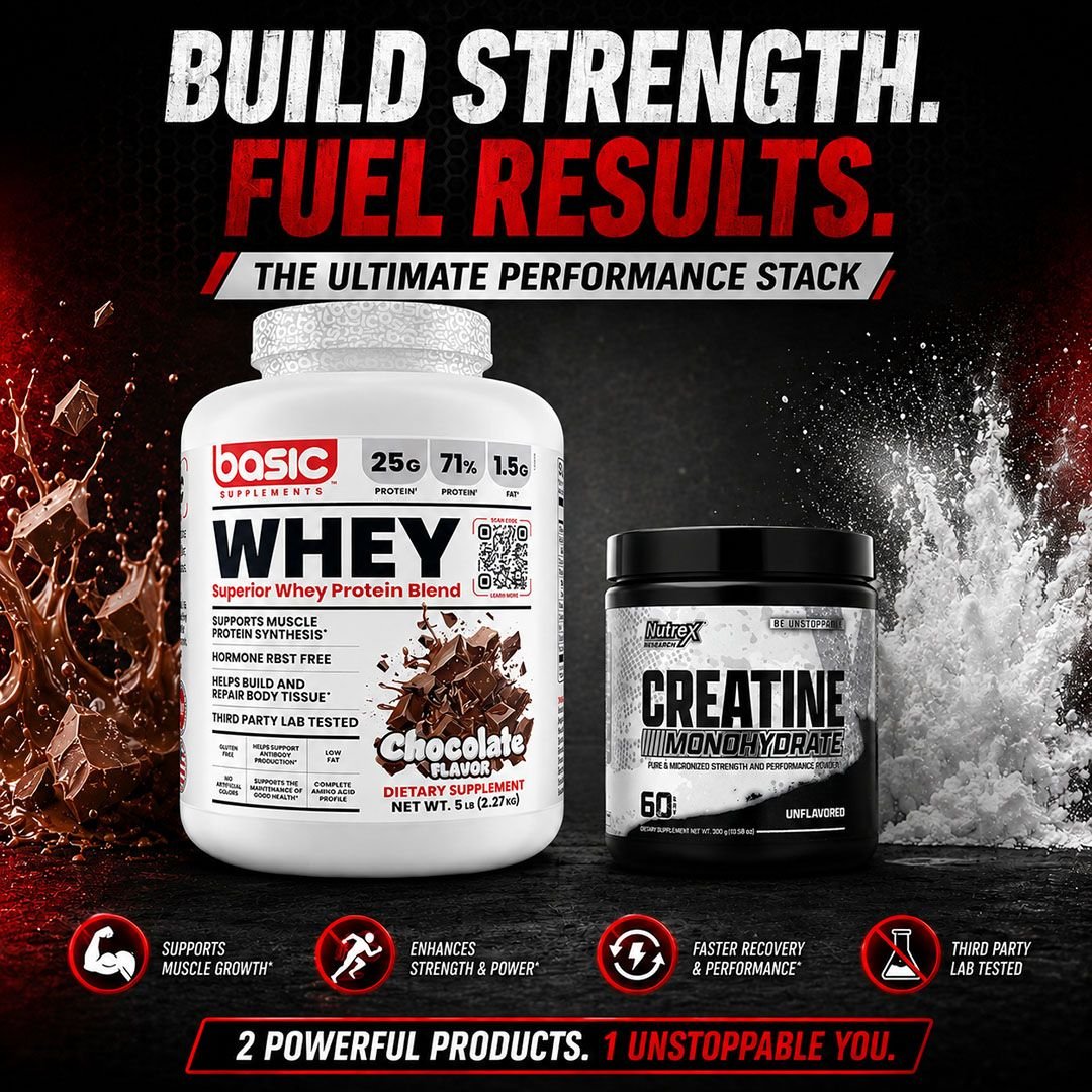 Basic Whey Protein 5LB + Nutrex Creatine Monohydrate 300g - Offer