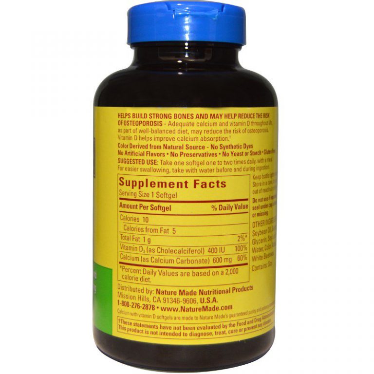 Nature Made Calcium And Vitamin D Nature Made, Calcium with Vitamin D3 400 IU, 600 mg, 100 Softgels