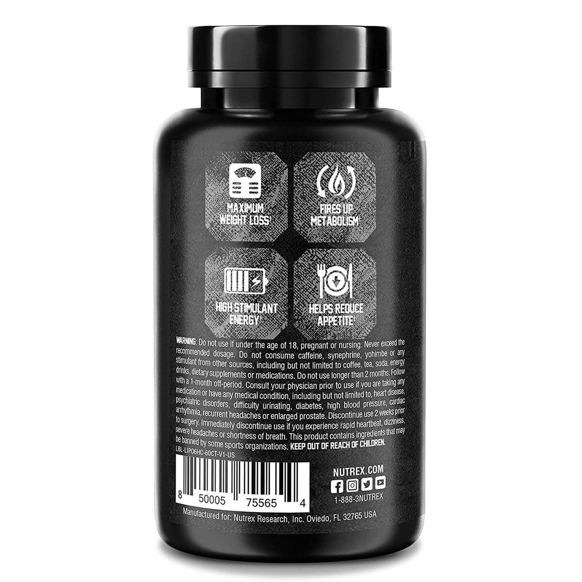 Nutrex Research Labs, Lipo 6 Hardcore, Maximum Fat Burner, 60 Capsules